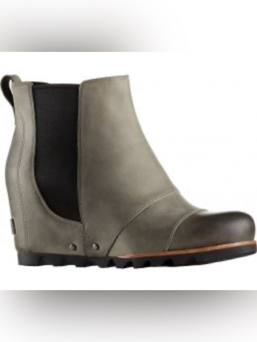 SOREL Joan of Arctic Lea Wedge Olive Green Leather Chelsea Booties Womens US 9